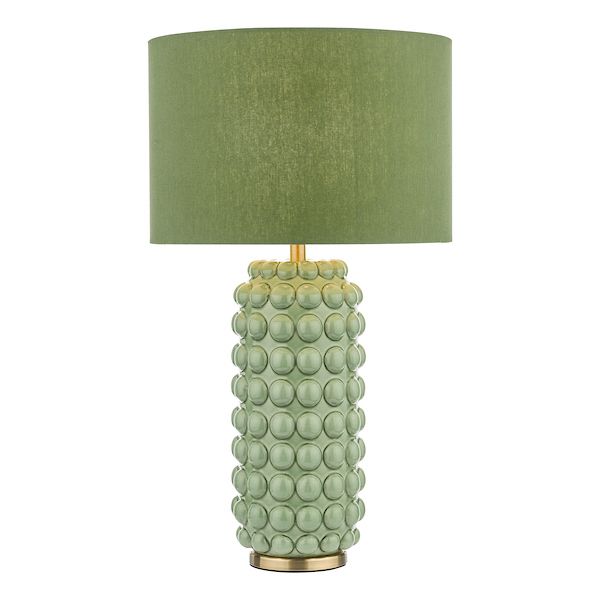 Dar Etzel Table Lamp Green Satin Brass With Shade