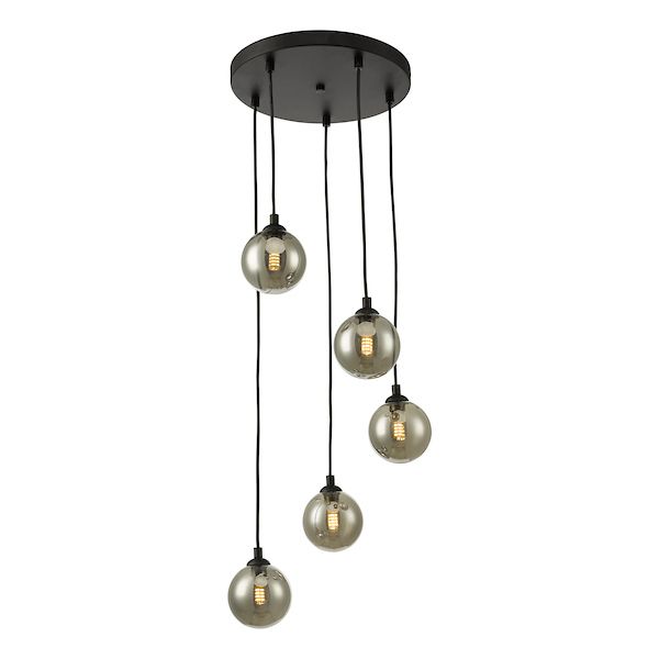 Dar Federico 5 Light Cluster Pendant Black Smoked Glass