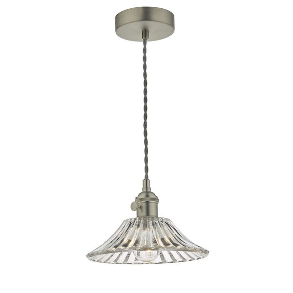 Dar Hadano Pendant Antique Chrome With Flared Glass Shade
