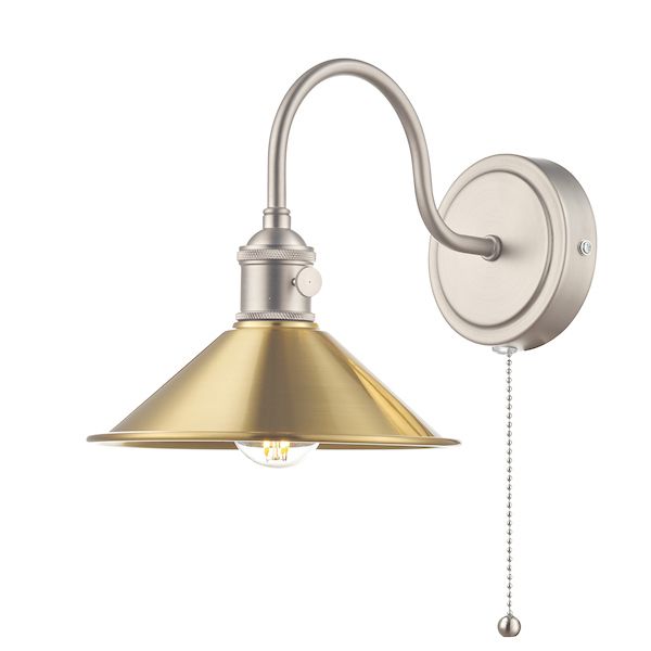 Dar Hadano Wall Light Antique Chrome With Aged Brass Shade