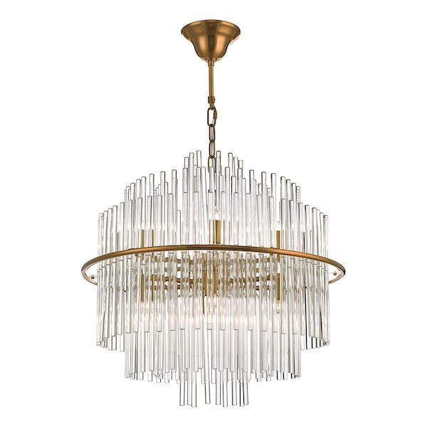 Dar Lukas 13 Light Pendant Brushed Antique Gold And Clear Glass
