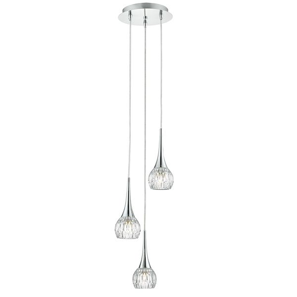 Dar Lyall 3 Light Pendant Polished Chrome Glass