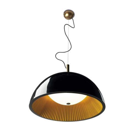 GROK Lighting - UMBRELLA Pendant, Black Laquered, Golden Pleated interior Shade - 00-2726-AP-05