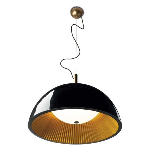 GROK Lighting - UMBRELLA Pendant, Black Laquered, Golden Pleated interior Shade - 00-2727-AP-05