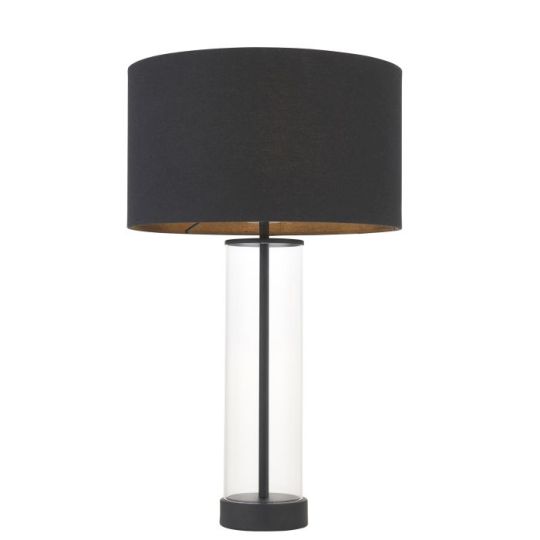 Endon Lessina 1lt Table in Matt Black, Clear Glass & Black Cotton Fabric