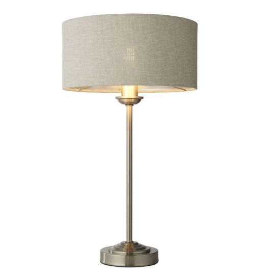 Endon Highclere 1lt Table in Brushed Chrome Plate & Natural Linen