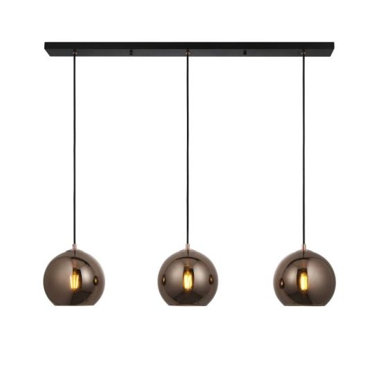 Endon Boli 3lt Pendant in Copper Mirrored Glass & Matt Black Paint