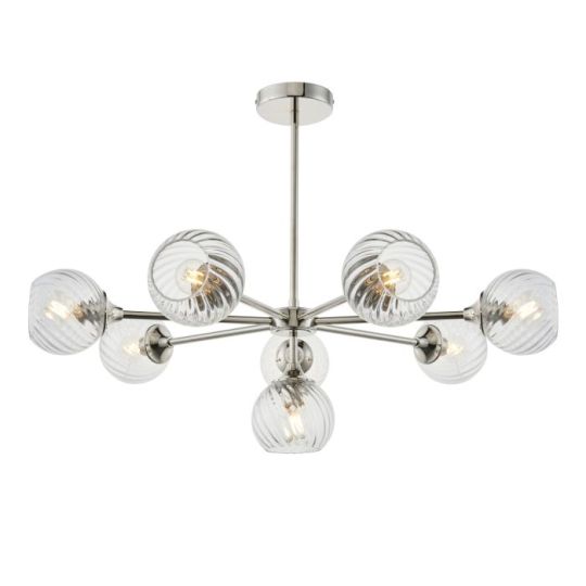 Endon Allegra 8lt Pendant in Bright Nickel Plate & Clear Spiral Glass