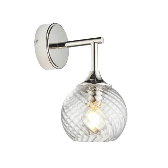 Endon Allegra 1lt Wall in Bright Nickel Plate & Clear Spiral Glass