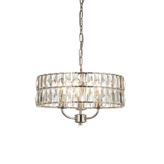 Endon Clifton 3lt Pendant in Bright Nickel Plate & Clear Crystal Glass