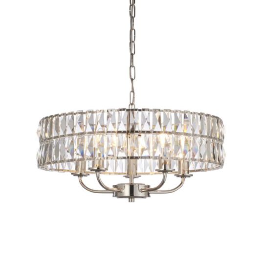 Endon Clifton 5lt Pendant in Bright Nickel Plate & Clear Crystal Glass