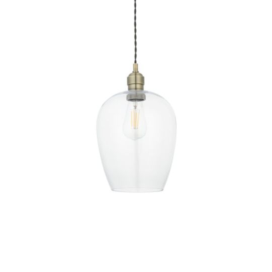 Blackstone Candore 1 lt 470-1575mm x 210mm Single Pendant Light Finished In Antique Brass Plate & Clear Glass