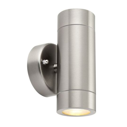 Saxby Palin 2Lt Wall Ip44 7W in Brushed Stainless Steel & Clear Glass