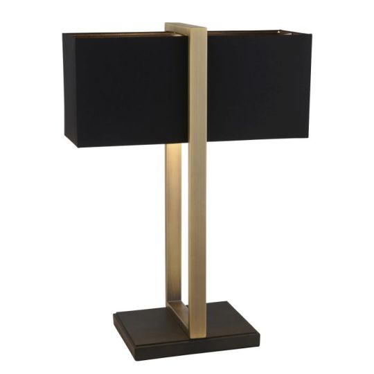 Blackstone Glowden 1 lt 500mm x 360mm x 170mm Base & Shade Table Light Finished In Matt Antique Brass Plate & Black Fabric
