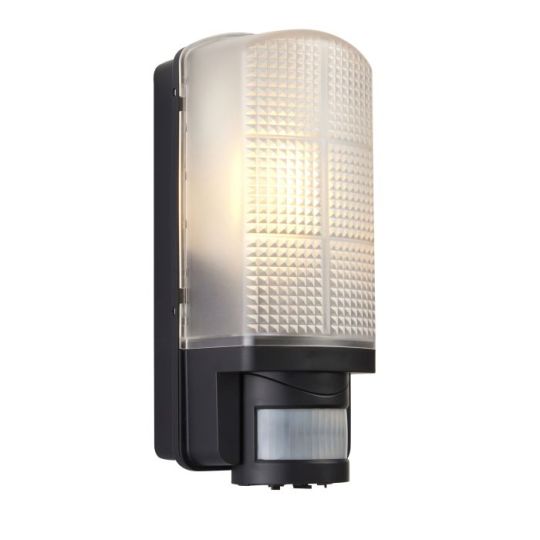 Saxby Motion Pir 1Lt Wall Ip44 60W in Frosted & Black Pc