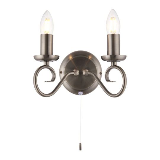 Endon Trafford 2lt Wall in Antique Silver Effect Plate