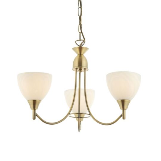 Endon Alton 3lt Pendant in Antique Brass Plate & Matt Opal Glass