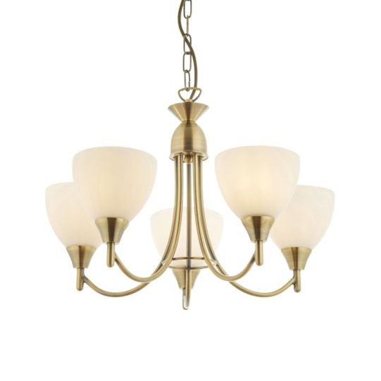 Endon Alton 5lt Pendant in Antique Brass Plate & Matt Opal Glass