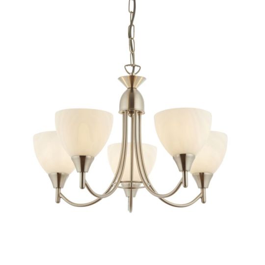 Endon Alton 5lt Pendant in Satin Chrome Plate & Matt Opal Glass