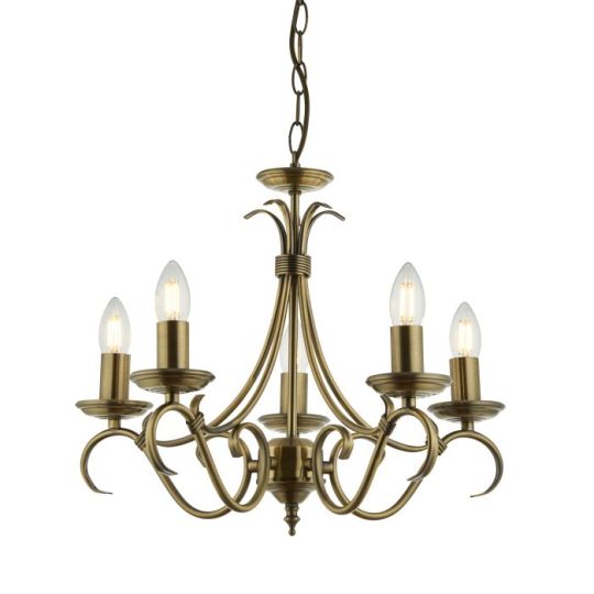 Endon Bernice 5lt Pendant in Antique Brass Plate