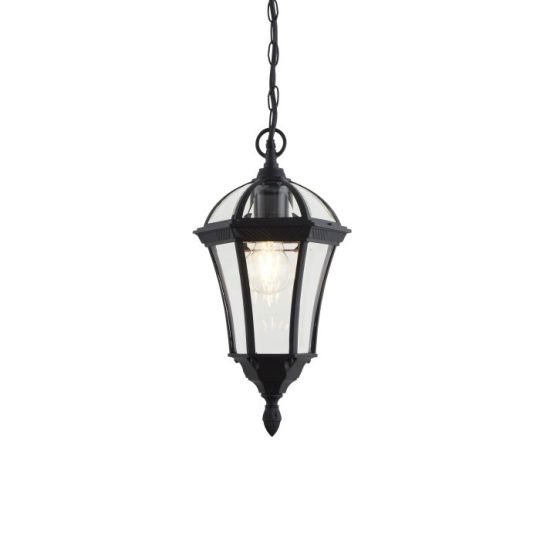 Endon Drayton 1lt Pendant in Textured Black & Clear Glass