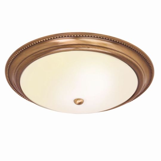 Endon Atlas 2lt Flush in Antique Brass Plate & Frosted Glass