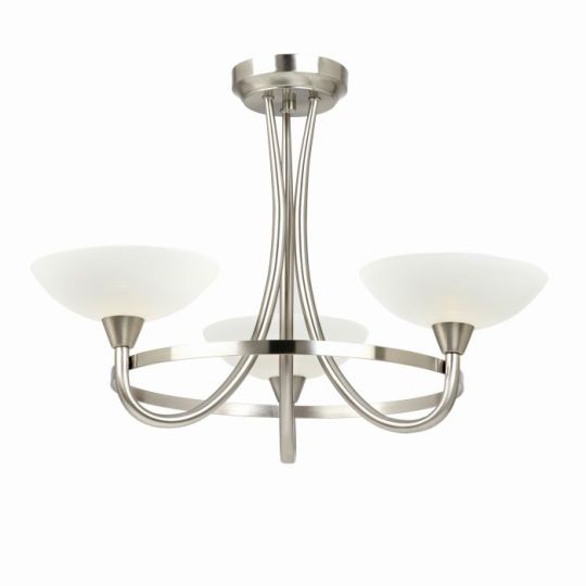 Endon Cagney 3lt Semi flush in Satin Chrome Plate & White Glass