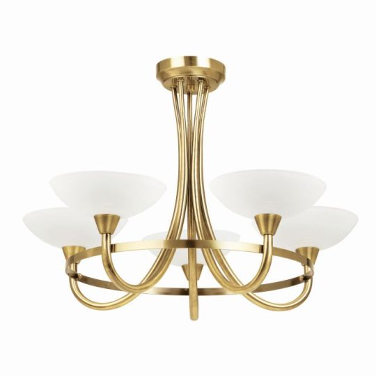 Endon Cagney 5lt Semi flush in Antique Brass Plate & White Glass