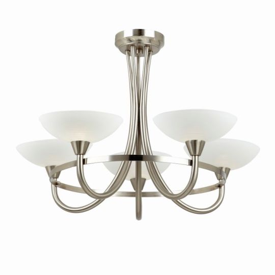 Endon Cagney 5lt Semi flush in Satin Chrome Plate & White Glass