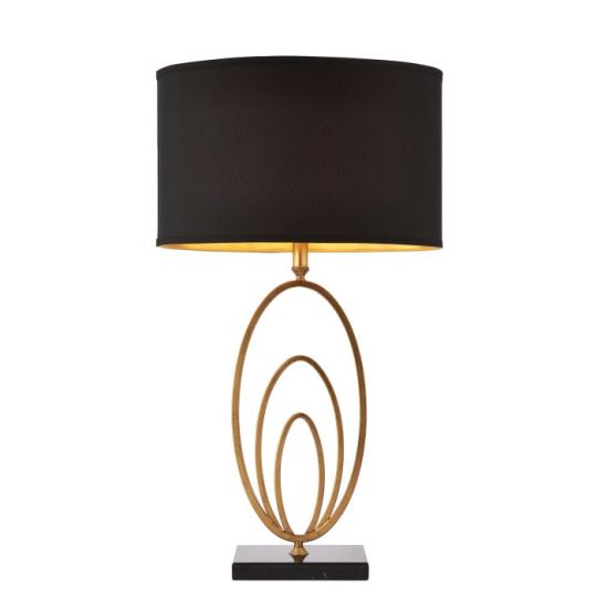 Endon Vilana 1lt Table in Antique Gold Leaf & Black Marble With Black Fabric