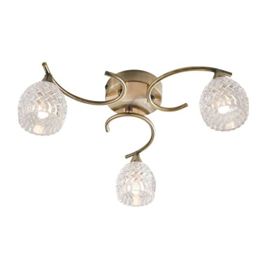 Endon Boyer 3lt Semi flush in Antique Brass Plate & Clear Glass