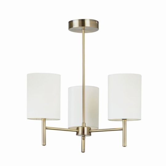 Endon Brio 3lt Semi flush in Antique Brass Plate & Cream Fabric