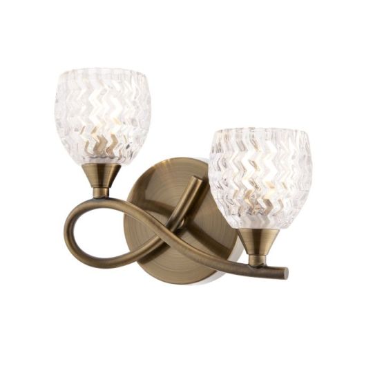 Endon Boyer 2lt Wall in Antique Brass Plate & Clear Glass