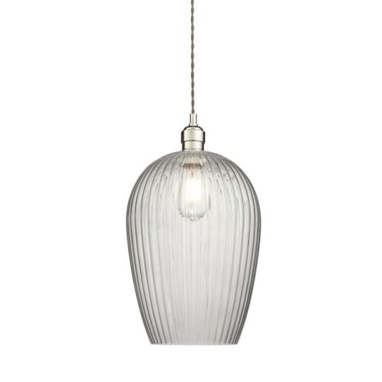 Blackstone Candore 1 lt 570-1675mm x 250mm Single Pendant Light Finished In Bright Nickel Plate & Clear Ribbed Glass