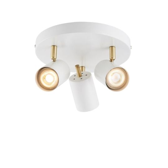 Endon Gull 3lt Spot in Matt White Paint & Satin Brass Plate