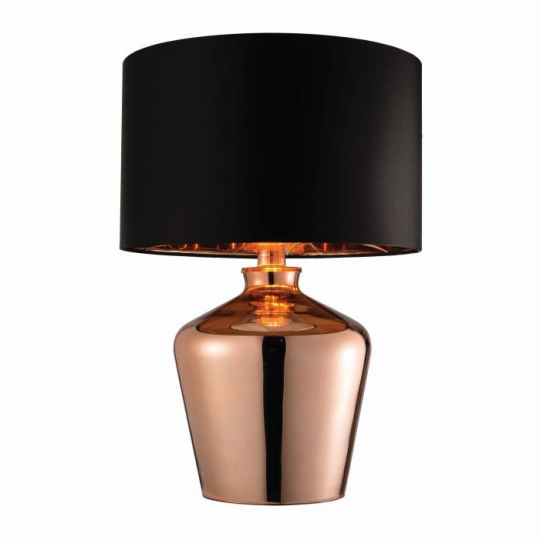 Endon Waldorf 1lt Table in Copper Glass & Black Fabric