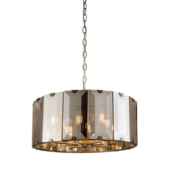 Endon Clooney 8lt Pendant in Gloss Slate Grey & Smoked Cut Glass