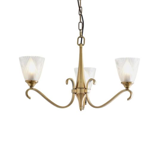 Interiors 1900 Columbia Brass 3Lt Pendant in Antique Brass Plate With Clear & Frosted Glass