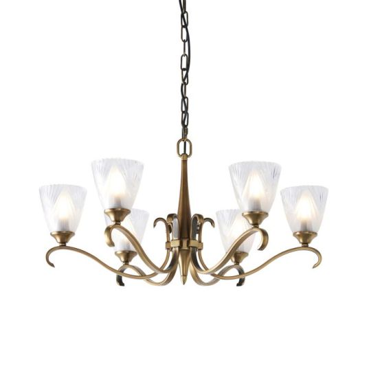 Interiors 1900 Columbia Brass 6Lt Pendant in Antique Brass Plate With Clear & Frosted Glass