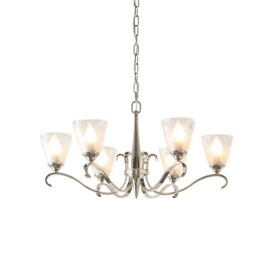 Interiors 1900 Columbia Nickel 6Lt Pendant in Polished Nickel Plate With Clear & Frosted Glass