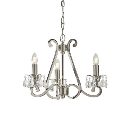 Interiors 1900 Oksana Nickel 3Lt Pendant in Polished Nickel Plate & Clear Crystal