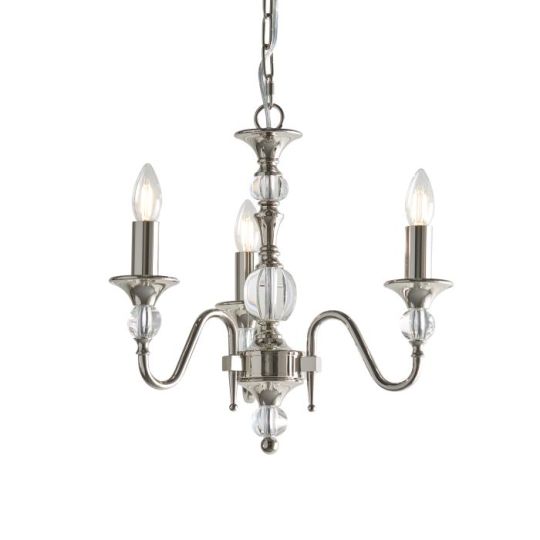 Interiors 1900 Polina Nickel 3Lt Pendant in Polished Nickel Plate & Clear Crystal