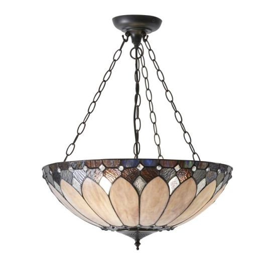 Tiffany Brooklyn 3Lt Pendant in Tiffany Glass & Dark Bronze Finish With Highlights