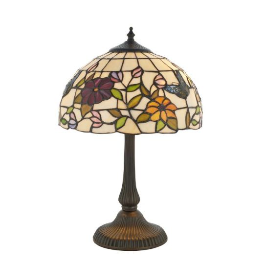 Tiffany Butterfly 2Lt Table in Tiffany Art Glass & Dark Bronze Finish With Highlights