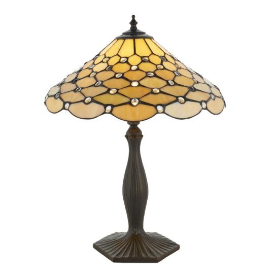 Tiffany Pearl 1Lt Table in Tiffany Glass & Dark Bronze Finish With Highlights