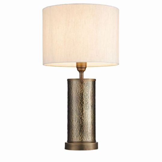 Endon Indara 1lt Table in Hammered Bronze Plate & Natural Linen Mix Fabric