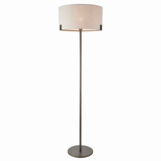 Endon Hayfield 1lt Floor in Brushed Bronze Finish & Natural Linen