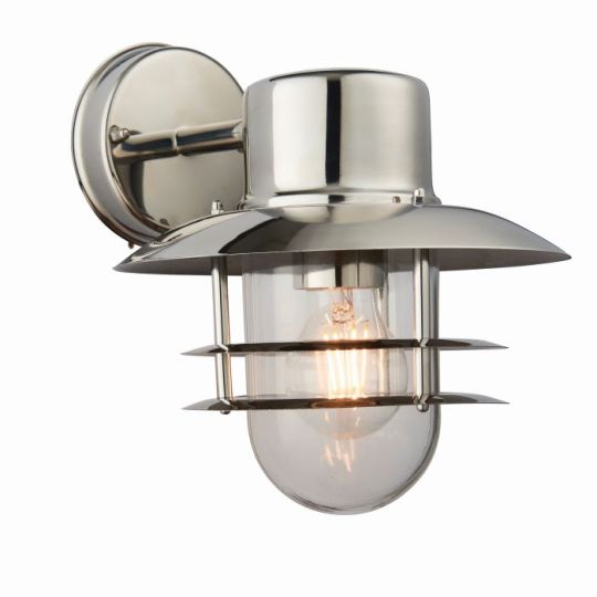 Endon Jenson 1lt Wall in Polished Stainless Steel & Clear Glass