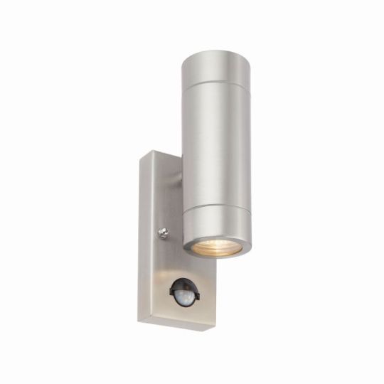 Saxby Palin Pir 2Lt Wall Ip44 7W in Brushed Stainless Steel & Clear Glass