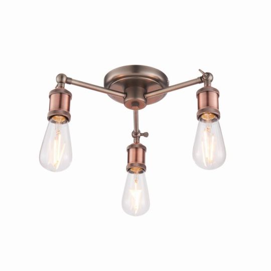 Endon Hal 3lt Semi flush in Aged Pewter & Aged Copper Plate